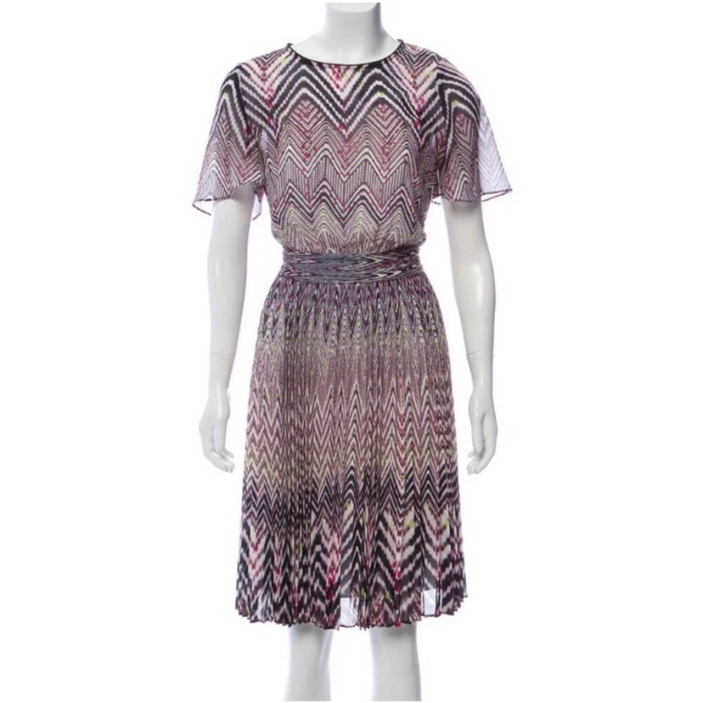 Karen Millen Abstract Chevron Pleated Dress Size 8